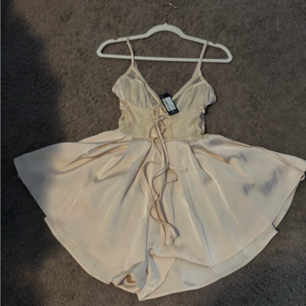 PrettyLittleThing Cream Satin Mini Dress